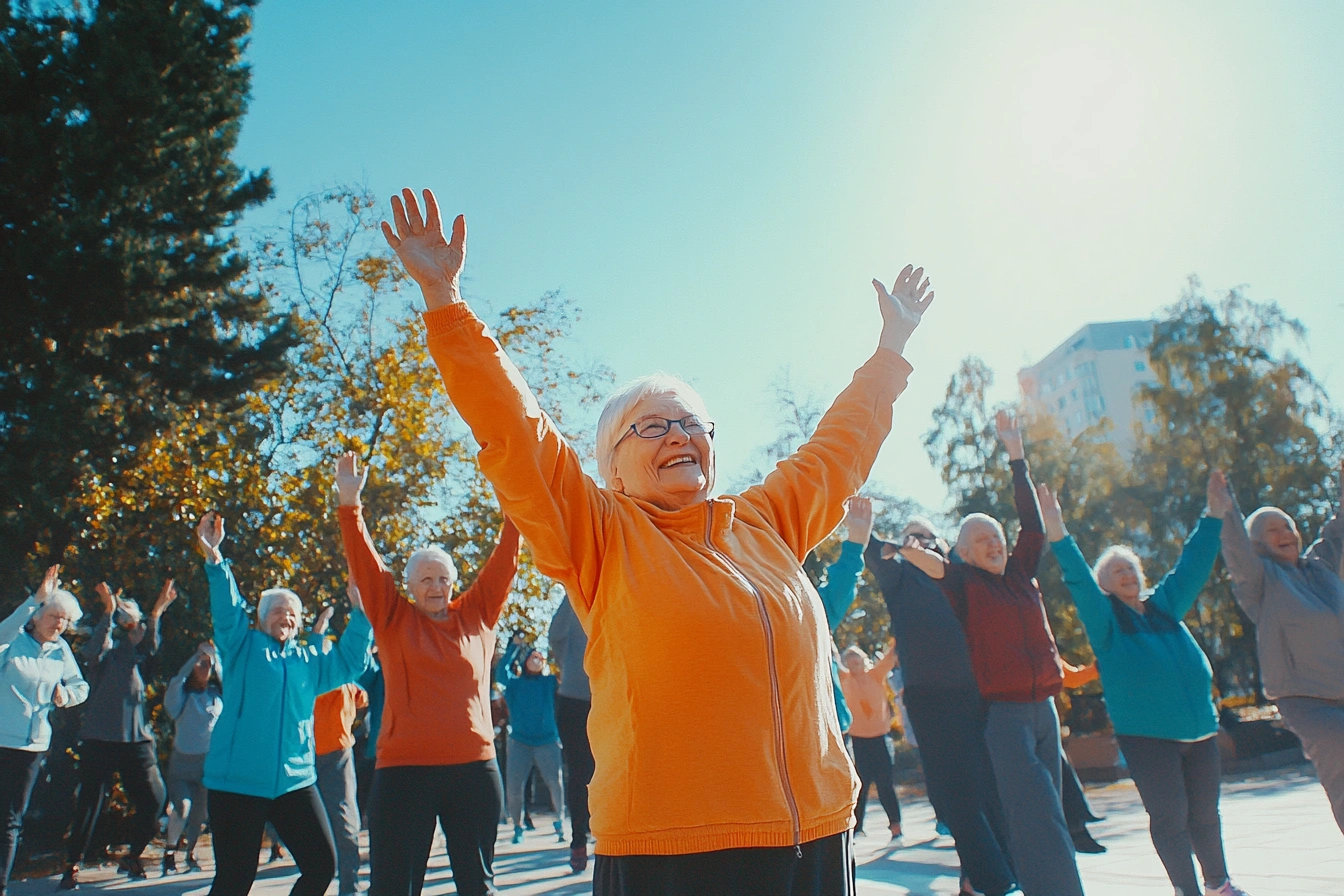 Активні пенсіонери займаються спортом на свіжому повітрі